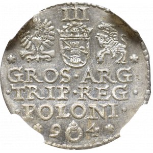 Zygmunt III Waza, Trojak 1594, Malbork - pierścień rozdziela datę NGC MS62