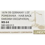 Pommern, Carol XI, 1/3 thaler 1674, Stettin - NGC MS64