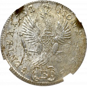 Śląsk, Fryderyk II, ort 1752 B, Wrocław - NGC MS62