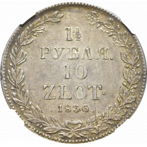 Zabór rosyjski, Mikołaj I, 1-1/2 rubla=10 złotych 1836, Petersburg - NGC AU55