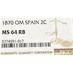 Spain, 2 centimos 1870 - NGC MS64 RB