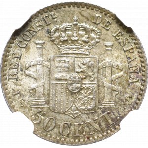 Spain, 50 centimos 1894 - NGC MS63