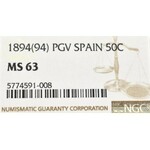 Spain, 50 centimos 1894 - NGC MS63