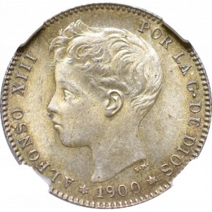 Hiszpania, 1 peseta 1900 SMV - NGC MS63
