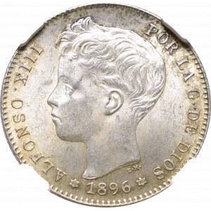 Spain, 1 peseta 1896 PGV - NGC MS63