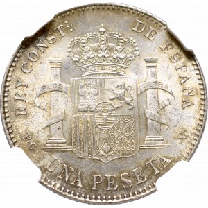 Spain, 1 peseta 1896 PGV - NGC MS63