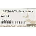Hiszpania, 1 peseta 1896 PGV - NGC MS63