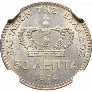 Greece, 50 lepta 1874 A - NGC MS64+
