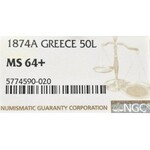 Grecja, 50 lepta 1874 A - NGC MS64+
