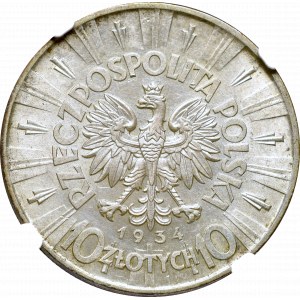 II Rzeczpospolita, 10 złotych 1934 Piłsudski - NGC AU Details