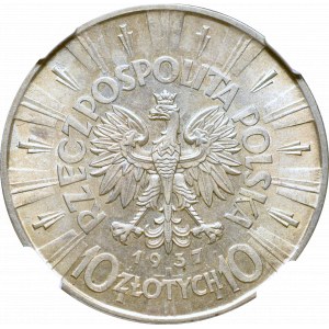 Second Polish Republic, 10 zlotych 1937 - NGC MS62