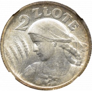 II Rzeczpospolita, 2 złote 1924, Paryż (róg i pochodnia), Kobieta i kłosy - NGC MS61