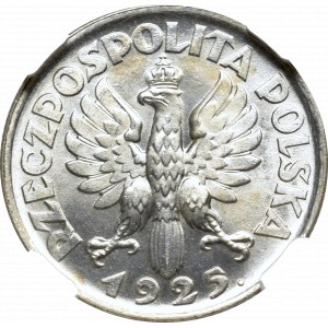 II Rzeczpospolita, 1 złoty 1925, Londyn, Kobieta i kłosy - NGC MS63