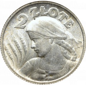 II Rzeczpospolita, 2 złote 1924, Paryż (róg i pochodnia), Kobieta i kłosy - NGC MS62