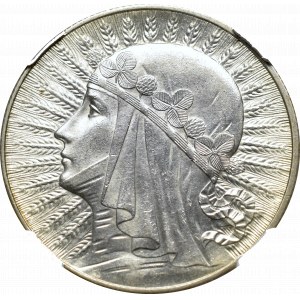II Rzeczpospolita, 5 złotych 1932 Głowa kobiety - NGC MS63
