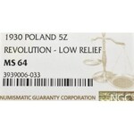 II Republic of Poland, 5 zloty 1930 November uprising - NGC MS64