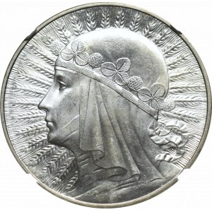 II Rzeczpospolita, 10 złotych 1933 ZM Głowa kobiety - NGC MS62