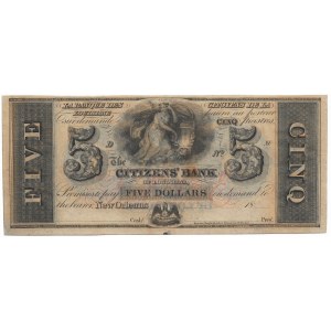 USA, 5 dolarów 1850/1860 Citizens Bank, New Orleans