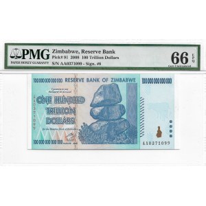 Zimbabwe, 100 Trillion Dollars 2008 - PMG 66 EPQ