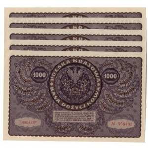 II Republic of Poland, lot 5 pcs 1000 polish mark 1919