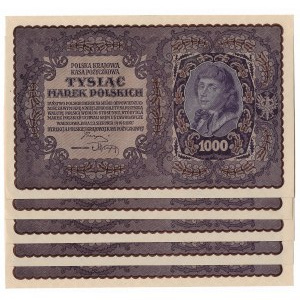 II RP, 1000 marek polskich 1919 II SERJA N - 5 sztuk kolejne numery