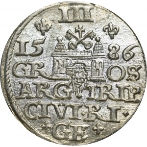 Stefan Batory, Trojak 1586, Ryga - nieopisany małe popiersie