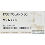 II Republic of Poland, 5 groschen 1937 - NGC MS63 RB