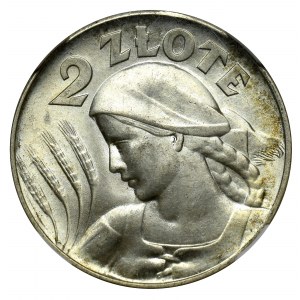 II Rzeczpospolita, 2 złote 1925, Londyn (z krop.), Kobieta i kłosy - NGC MS64