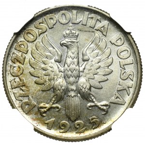 II Rzeczpospolita, 2 złote 1925, Londyn (z krop.), Kobieta i kłosy - NGC MS64