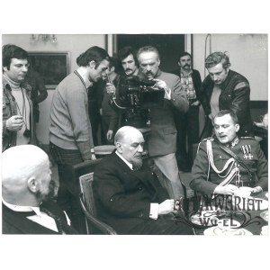 MARIAN ŁĄCZ, SEWERYN BUTRYM, ANDRZEJ PSZONIAK, The Coup d'Etat, film set, photo by W. Rozmysłowicz, 1979