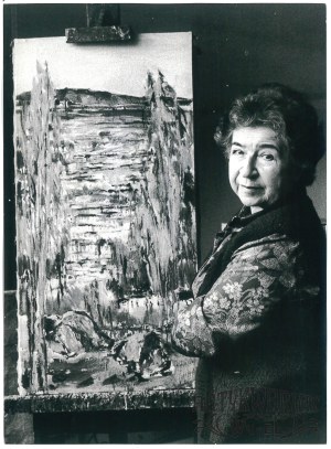 BRONISŁAWA WILIMOWSKA, malarka w pracowni, fot. M. Sokołowski, lata 80.