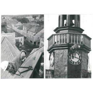 ORNETA (pow. Lidzbark), montaż tarcz zegara na ratuszu, fot. CAF, 1974
