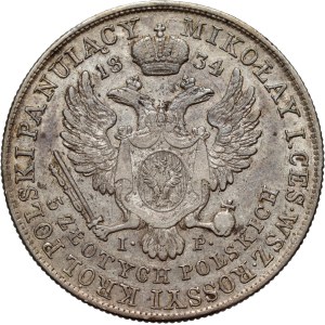 Congress Kingdom, Nicholas I, 5 zlotys 1834 IP, Warsaw.
