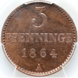 Germany, Mecklenburg-Schwerin, Frederick Francis II, 3 Pfennig 1864 A, Berlin, PROOF