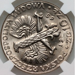 PRL, 10 zlotych 1965, VII Wieków Warszawy - Warsaw Nike, SKRĘTKA
