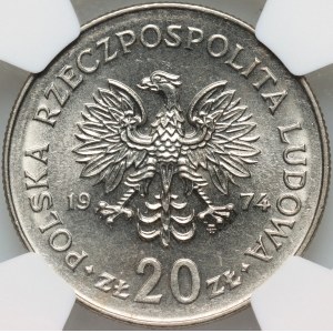 People's Republic of Poland, 20 zlotys 1974, Marceli Nowotko, SMALL EAGLE