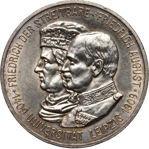 Germany, Saxony, Friedrich August III, 5 Mark 1909, Muldenhütten, Leipzig University