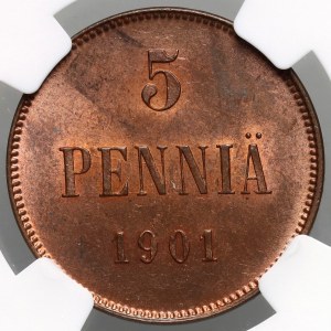 Finland, Nicholas II, 5 Penniä 1901, Helsinki