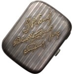 Silver cigarette case from 1916, monogrammed P£, with gold inscription and dedication