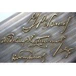 Silver cigarette case from 1916, monogrammed P£, with gold inscription and dedication