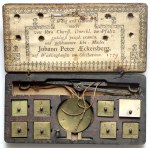 Gold coin pan balance with weights, Germany, 1779