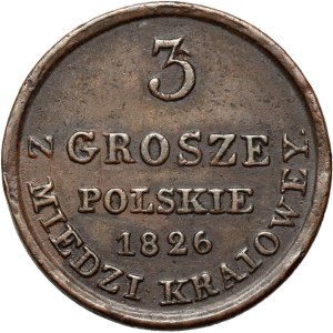 Królestwo Kongresowe, Mikołaj I, 3 grosze polskie z miedzi krajowej 1826 IB, Warszawa
