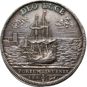 August II Silný, 2/3 tolaru (gulden) 1717, Drážďany, plachetnice
