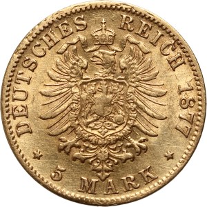 Německo, Bádensko, Frederick I, 5 značek 1877 G, Karlsruhe
