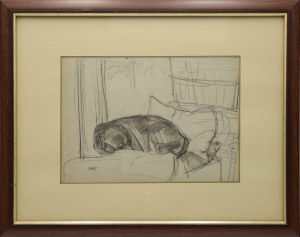 Wojciech WEISS (1875-1950), Azor - pies artysty śpiący w łóżku