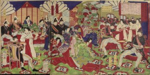 Toyohara CHIKANOBU (1838-1912), Zwycięstwo - Świętowanie zwycięstwa na dworze cesarskim po stłumieniu rebelii w Kagoshima