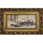 Adam SETKOWICZ (1876-1945), Sanie in winter in front of a hut