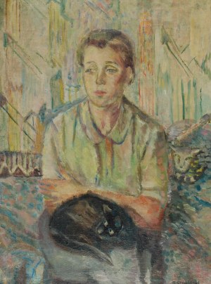 Bolesław STAWIŃSKI (1908-1983), Portret pani z jej kotami