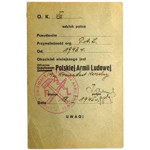 RP po 1945 roku, Legitymacja Polska Armia Ludowa Toruń - wystawiona na ofiarę obozu koncentracyjnego