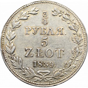 Zabór rosyjski, Mikołaj I, 3/4 rubla=5 złotych 1839, Warszawa